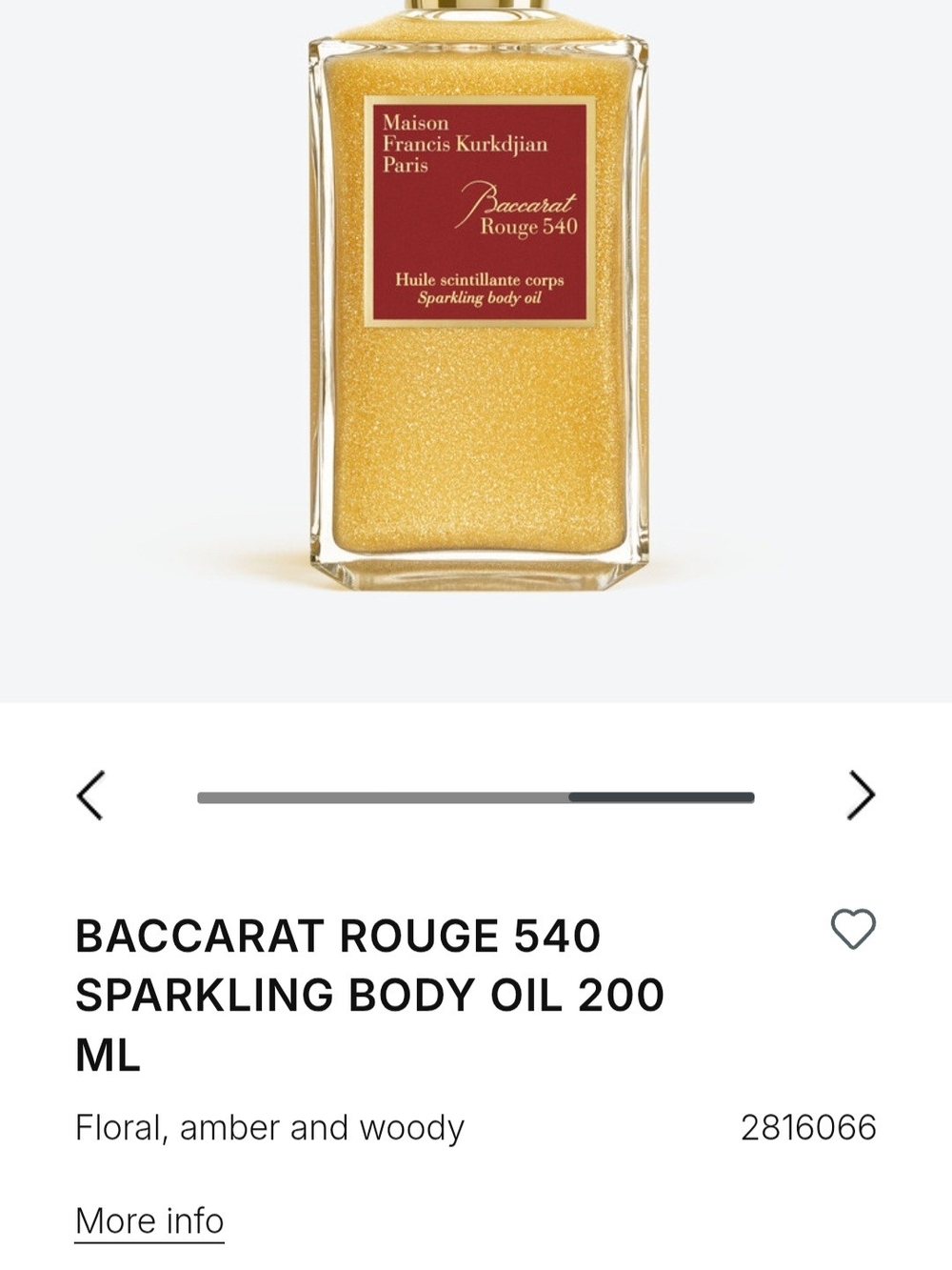 Baccarat Sparkling Body Oil in Gold with Red Label